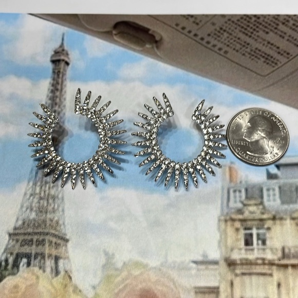 Anthropologie Rhinestone Spike Open Hoop Earrings - Picture 11 of 16